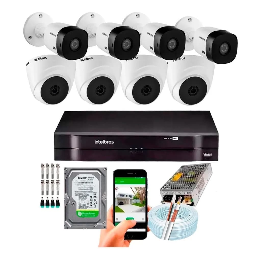 Kit Cftv 8 Câmeras Hd Intelbras Ir 20m Dvr Intelbras 8 Ch