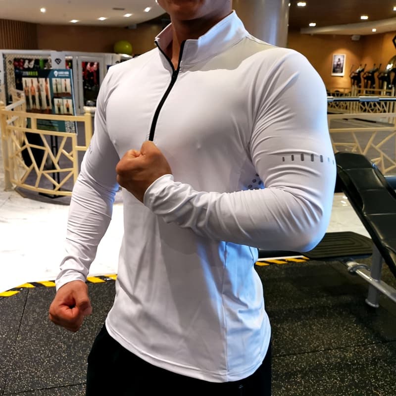 Camiseta Masculina Secagem Rápida Com Zíper E Manga Comprida Para Academia/Ciclismo /