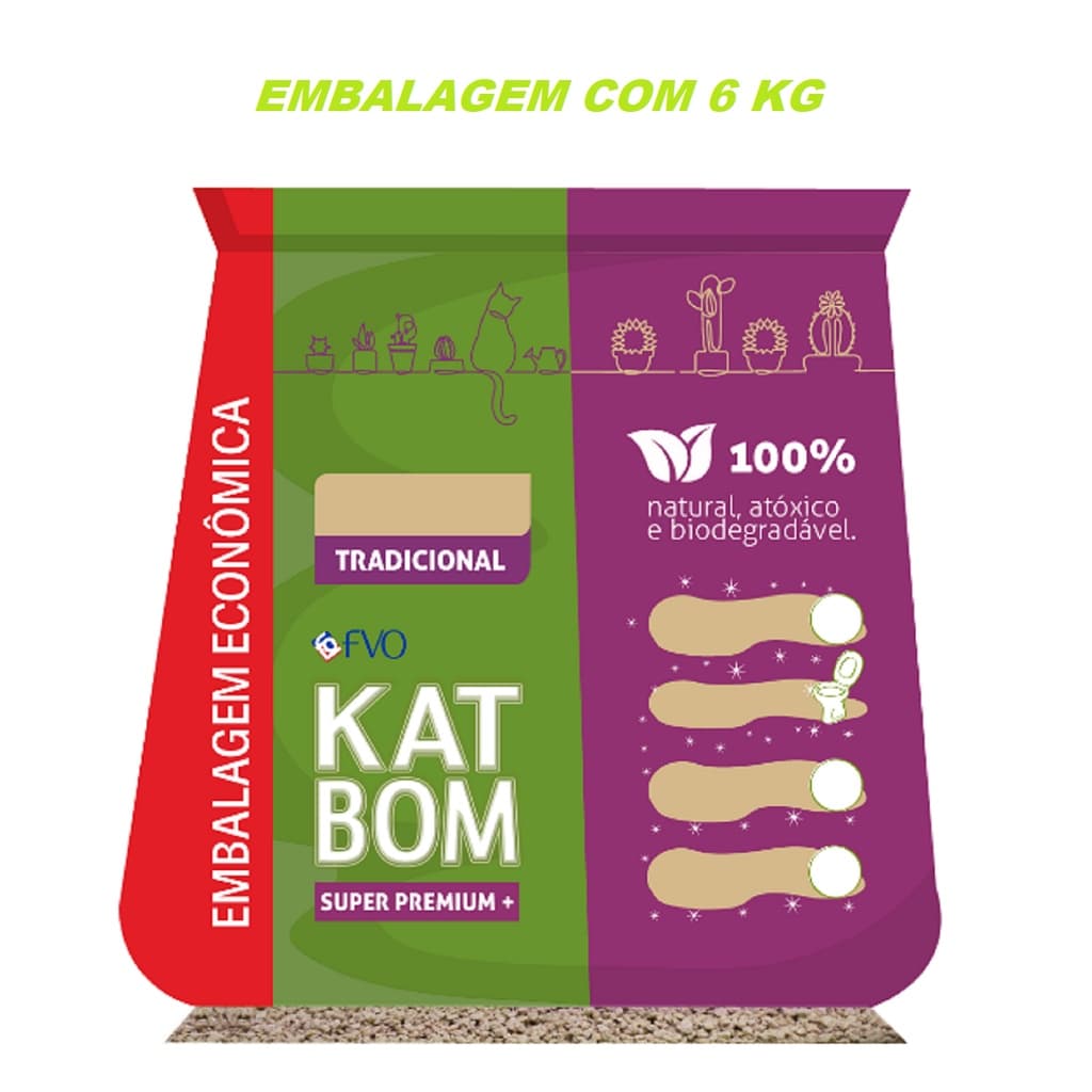 Katbom Granulado Sanitário Natural Embalagem Econômica 6kg