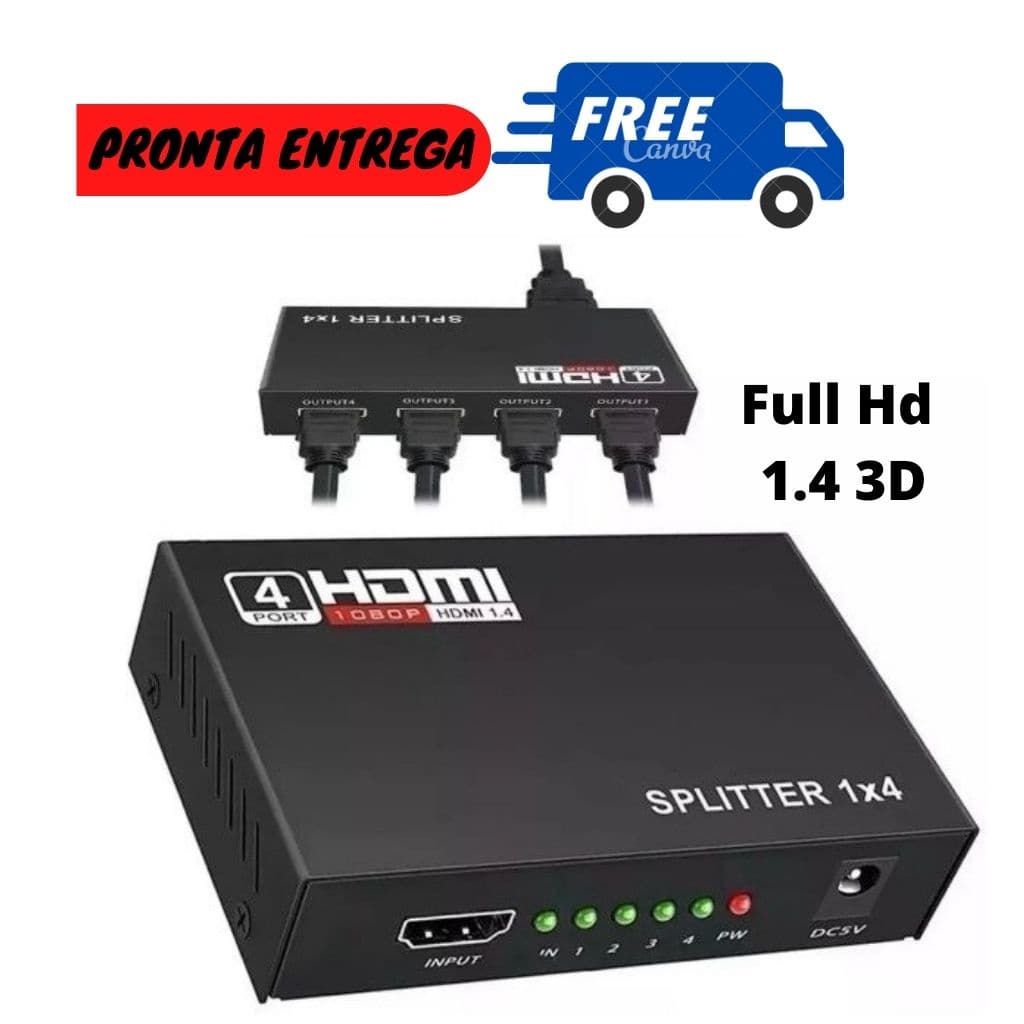 Duplicador hdmi Splitter Cabo 1x4 Divisor Full Hd 1.4 3d