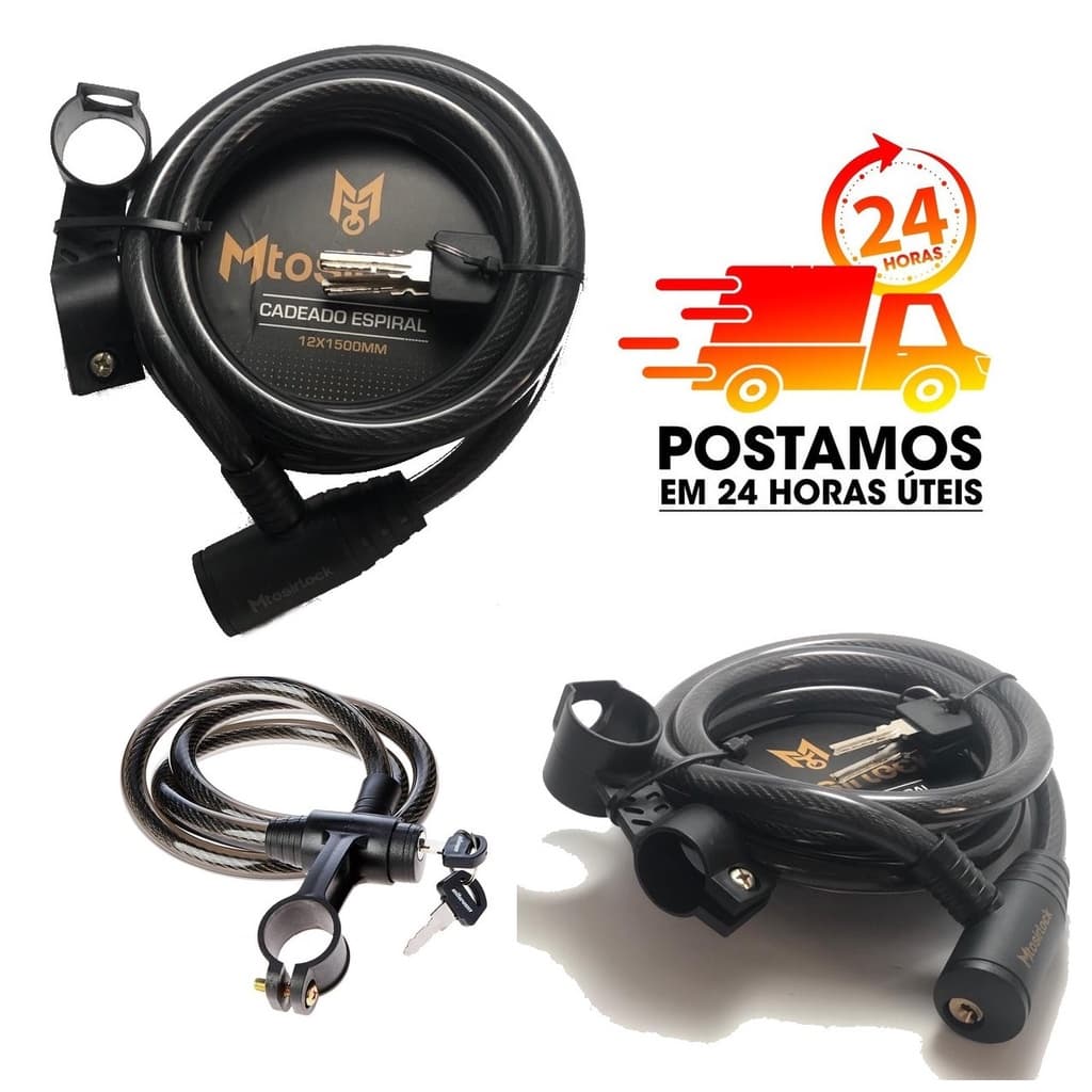 CADEADO ESPIRAL COM CHAVE 12 x 1500MM - PARA MOTOS/ BICICLETAS (MTOSIRLOCK)
