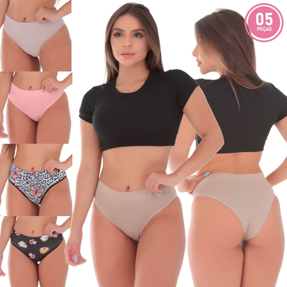 Kit 5 Calcinhas Algodão Francesninha Cintura Alta Ajuda Segurart Barriga