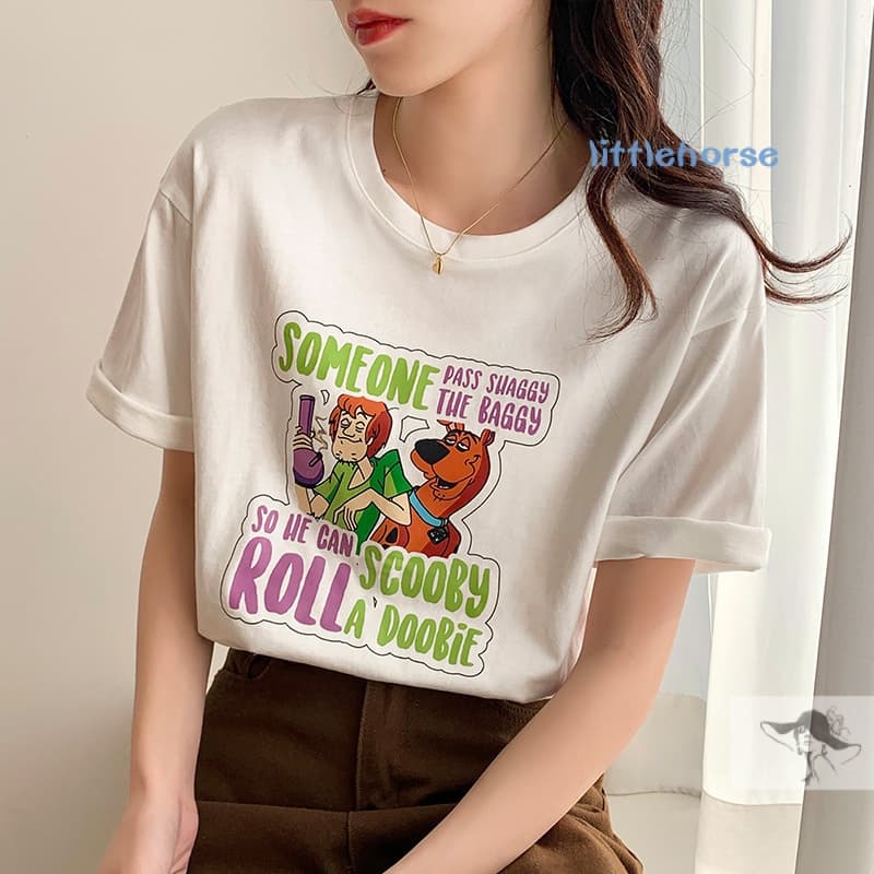Camiseta Feminina Estampada Manga Curta Folgada Combina Com Tudo Meia
