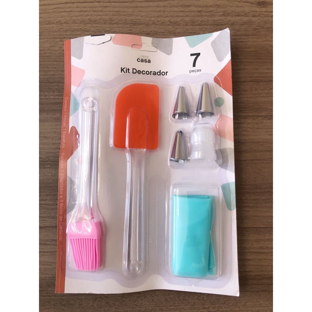 Kit decorador para confeitaria 7 peças - Bisnaga, Adaptador, Bicos, Pincel e Espatula