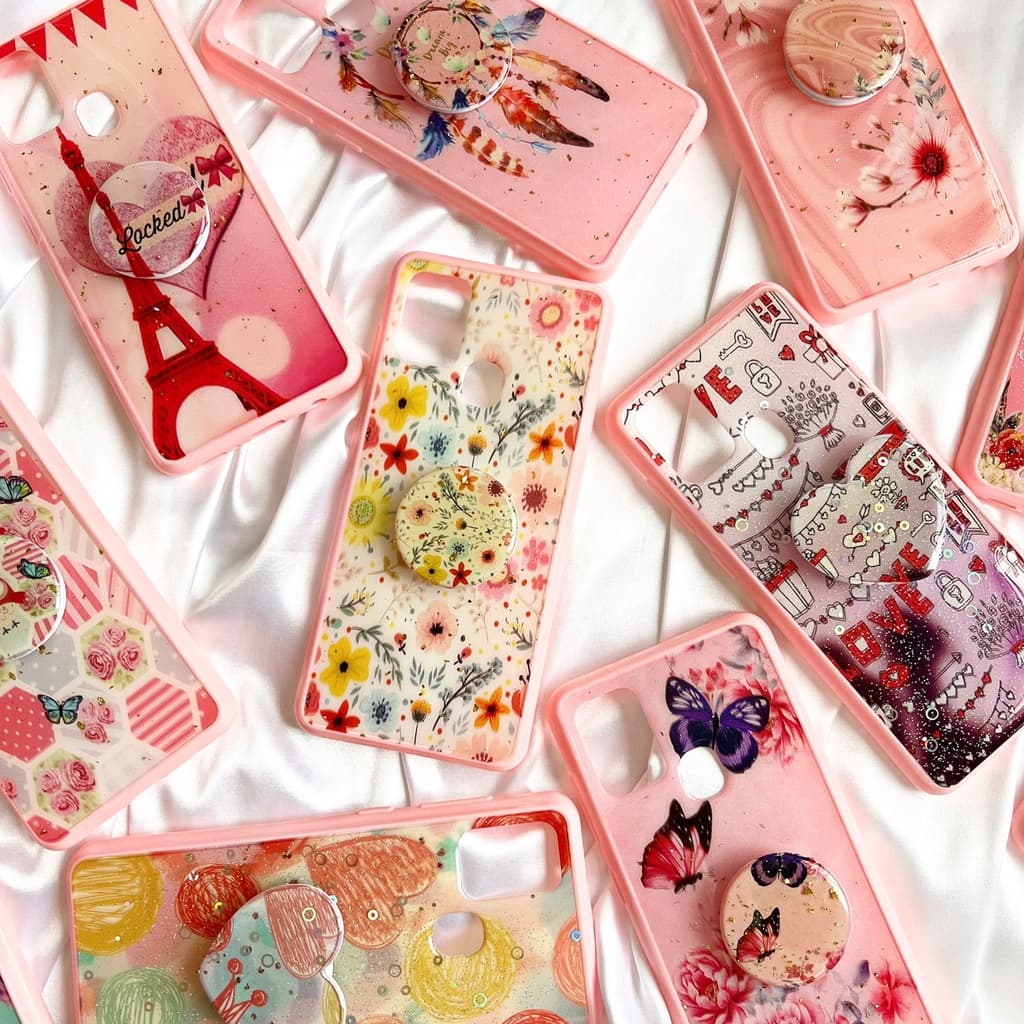 Capinha Para Samsung A21s / Capa Case Feminina Rosa Com Suporte Coração Flores (CF41)