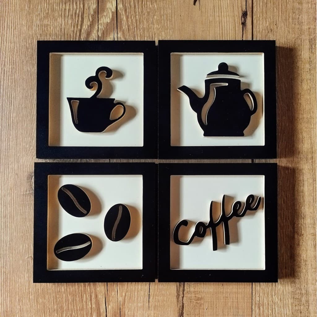 4 Quadros Cantinho Do Café Alto Relevo