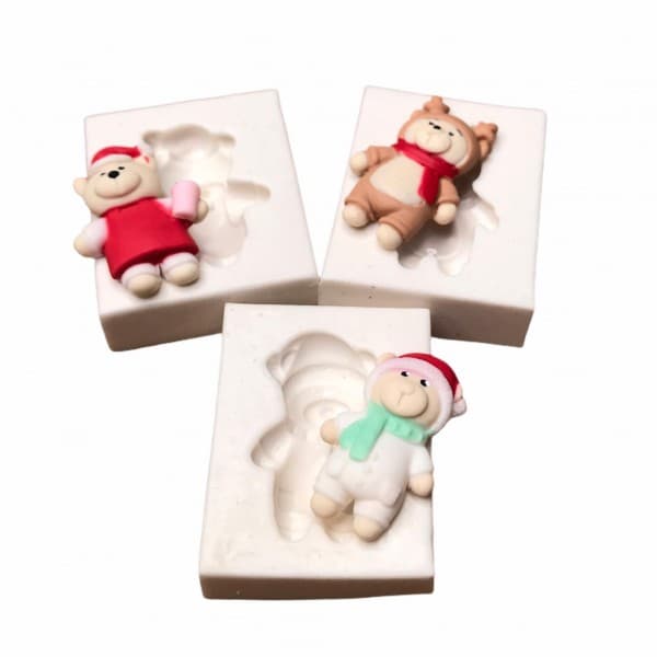 Molde De Silicone Kit Ursos Natalinos Molde Para Confeitaria Molde Para Biscuit 1545