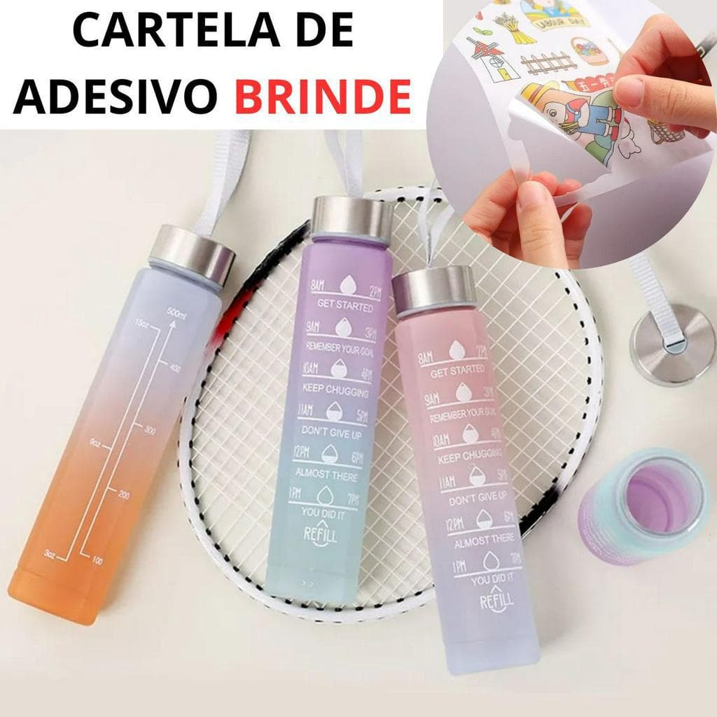 Garrafa de água pequena colorida motivacional