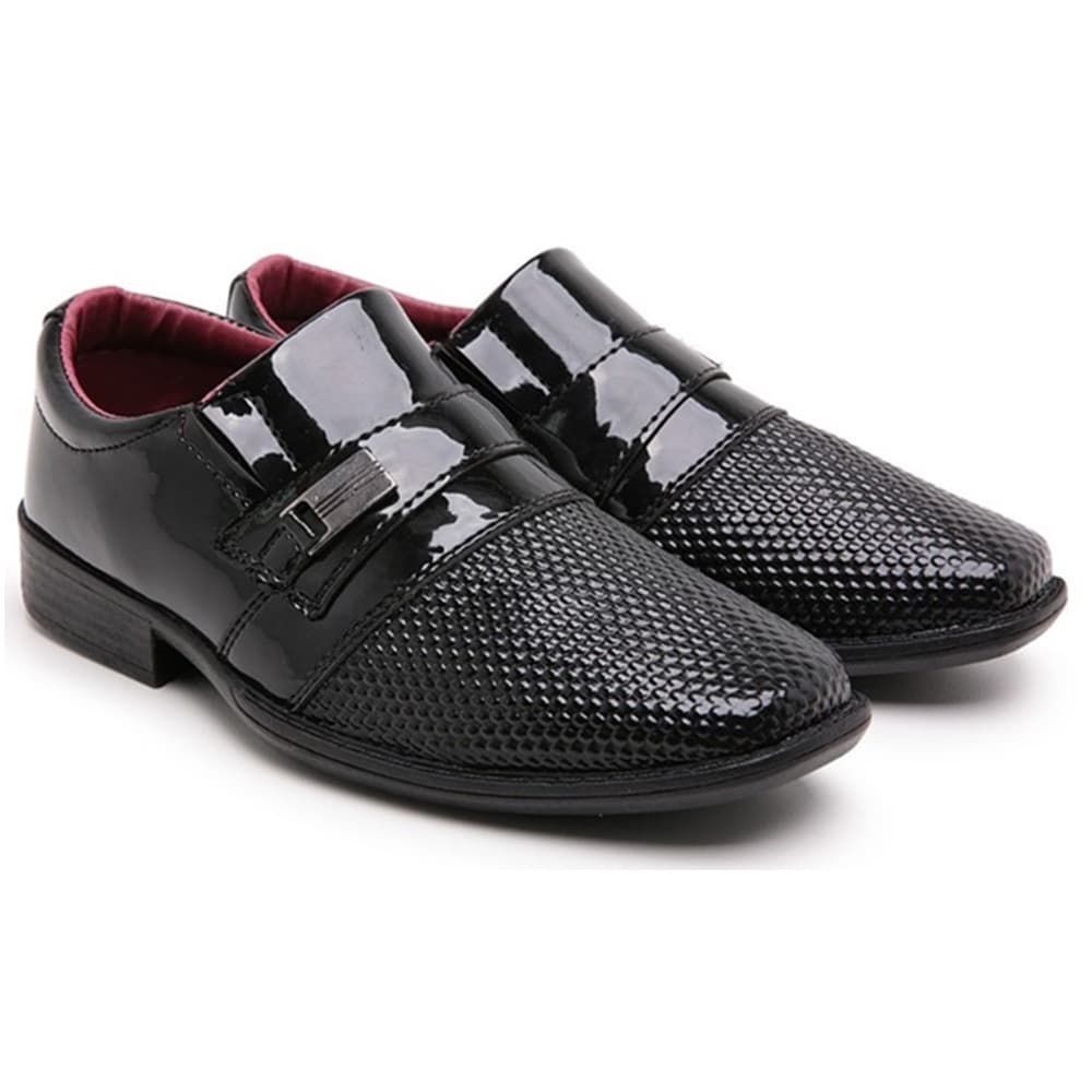 Sapato Social Masculino  Infantil Preto Pajem Bico Quadrado Verniz Brilho 448