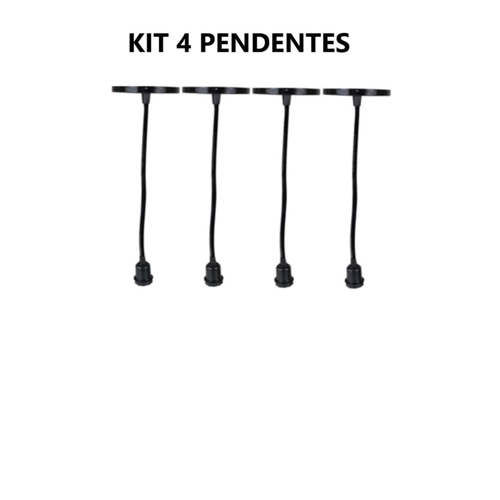 Kit 4 Pendentes, luminária, lustre, bocal fio preto para cozinha americana balcão banheiro quarto, Decoração