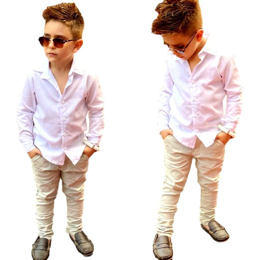 Conjunto Roupa Masculino Infantil Festa Social Calça + Camisa Longa 01-08 Batizado Casamento