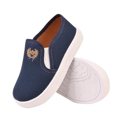 Tênis Slip On Infantil Calce Fácil lona marinho com Bordado Brasão