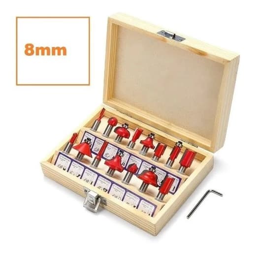 Jogo 15 Fresas " 8 mm "  Para Tupia de Coluna + Estojo Madeira Promoção