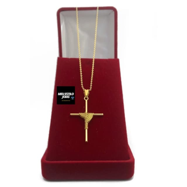 Corrente Cadeado 1.2mm - Com Pingente Cruz Banhado Ouro 18k