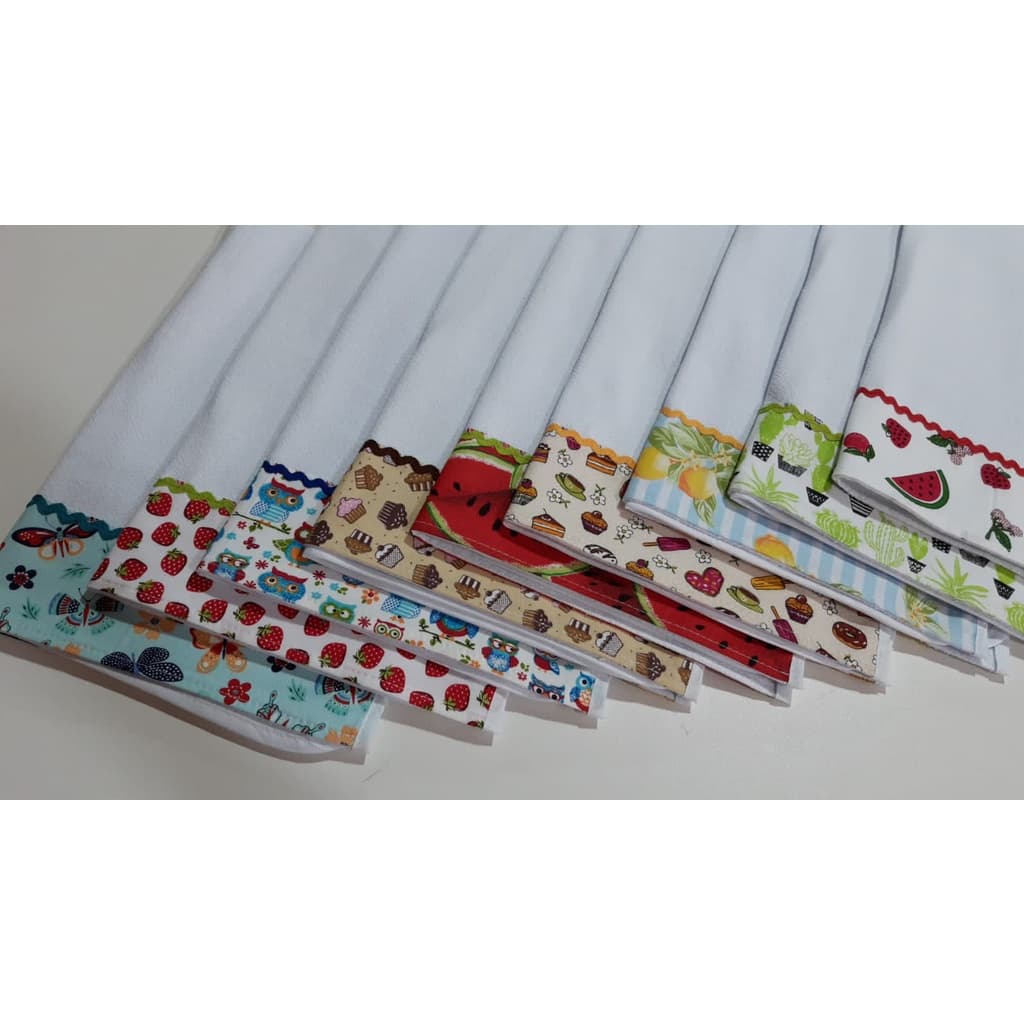Panos de Copa Decorativos com Barrados Estampados 100% algodão 07 pcs
