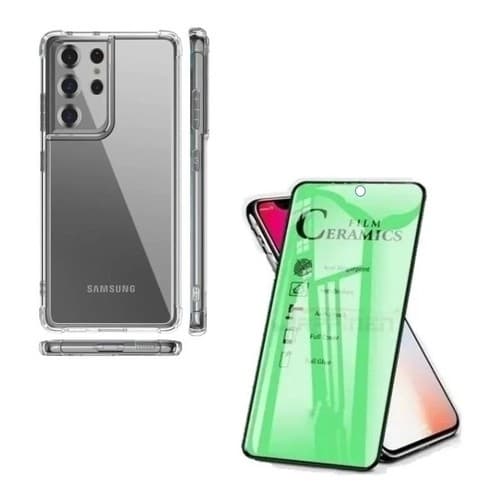 Kit 2X1 Samsung  S21 Ultra - Pelicula em Cerâmica 9D + Capa Transparente TPU Protetora Silicone