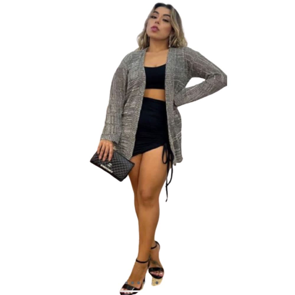 Cardigan Kimono Feminino Alongado Com Abertura Tricot Outono Inverno