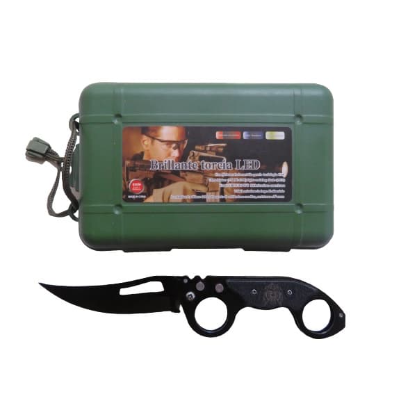 Kit Lanterna Tática Recarregavel T6 + Canivete De Aço Com Trava Semi automático
