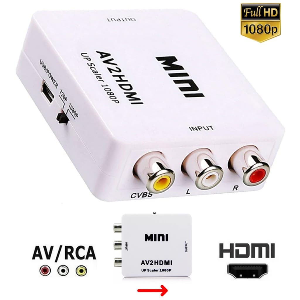 Mini Adaptador Conversor Rca Av Para Hdmi 1080p Av2hdmi