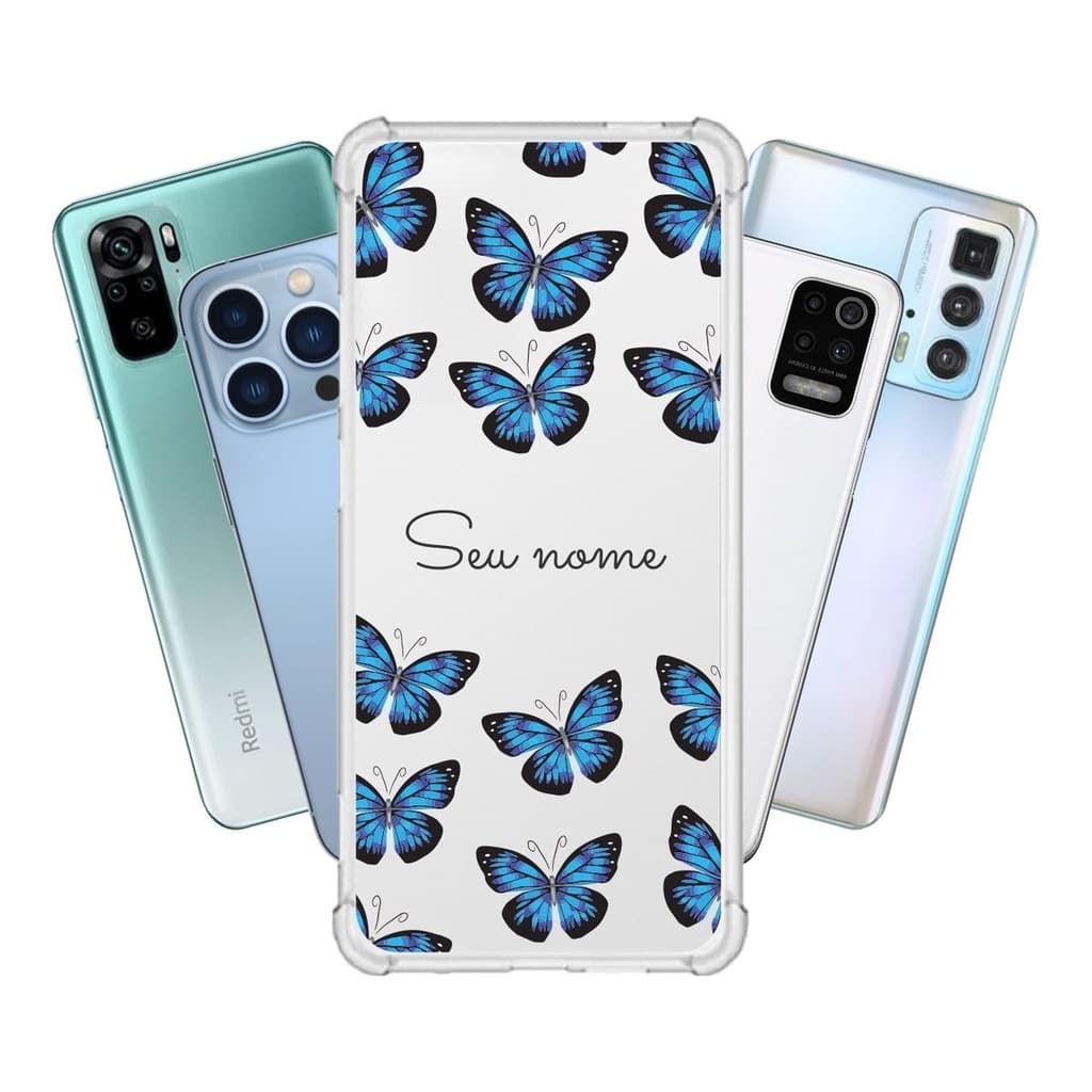Capinha para Samsung J8 Anti Impacto Personalizada - Borboletas Azuis com nome com nome e incial