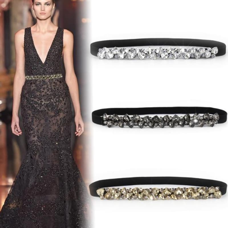 Cinto Elástico De Strass Feminino Com Gema Preta