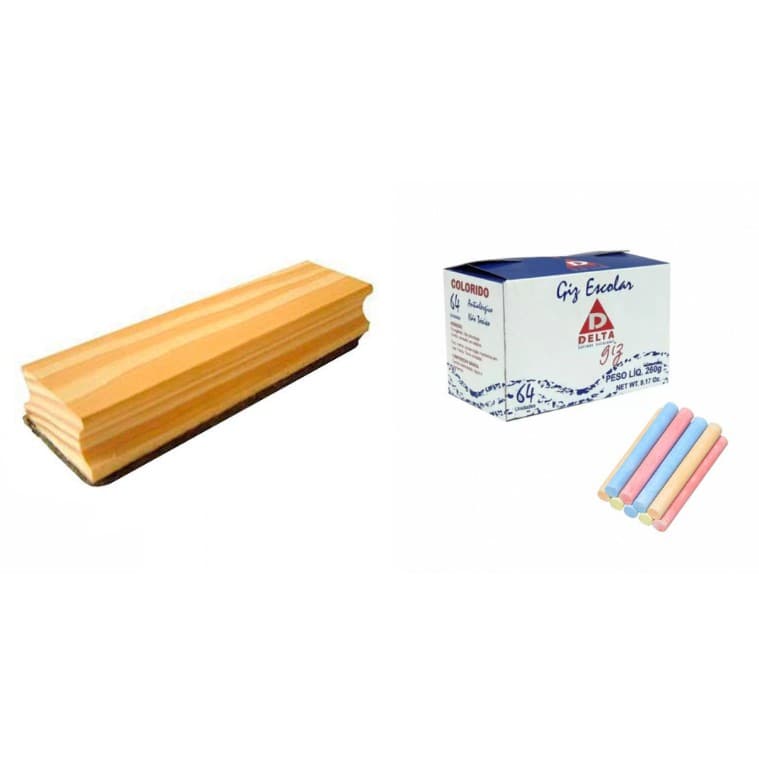 Kit Giz Colorido Delta Com Apagador De Lousa Simples
