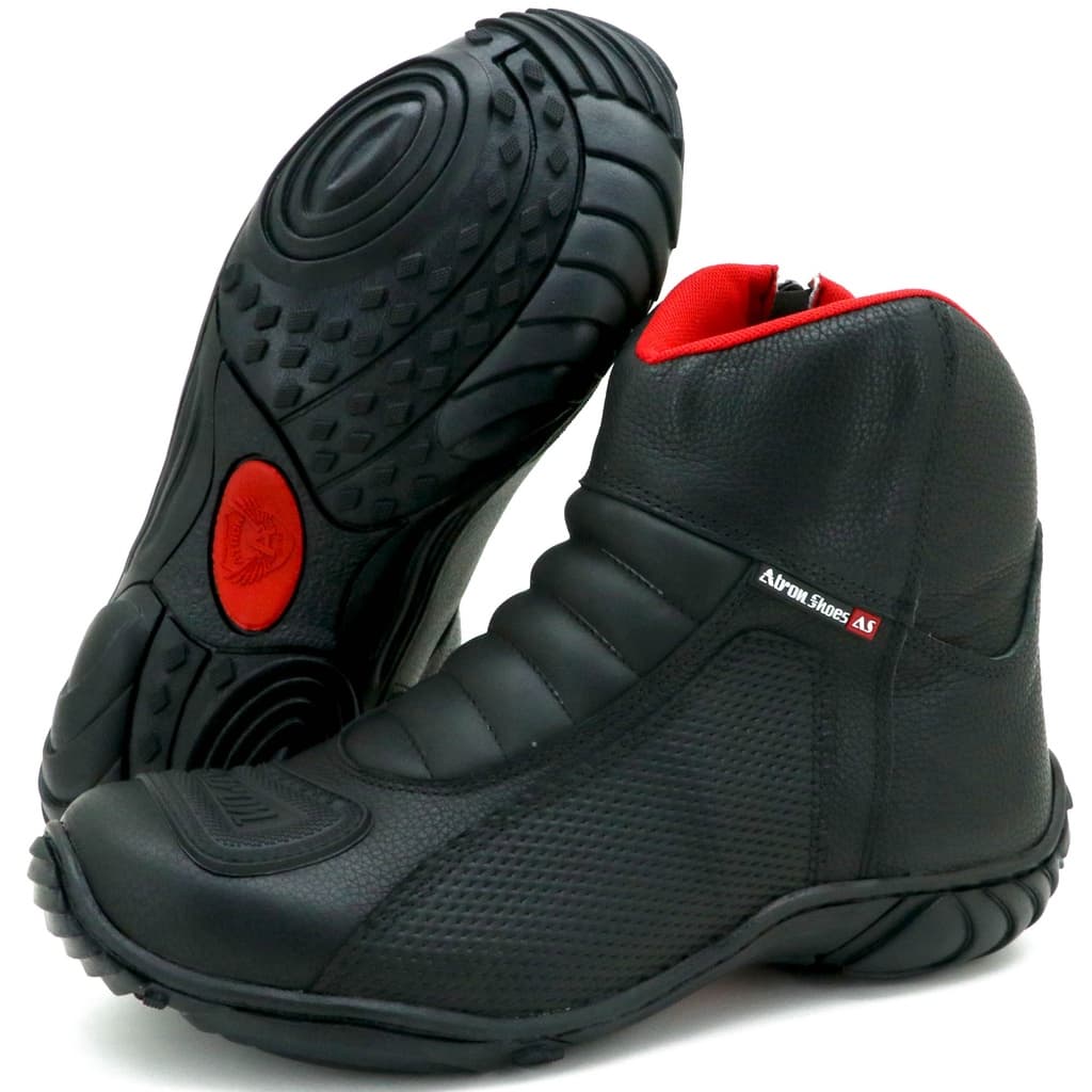 Bota para motociclista em couro legítimo baisca na cor preta semi impermeável