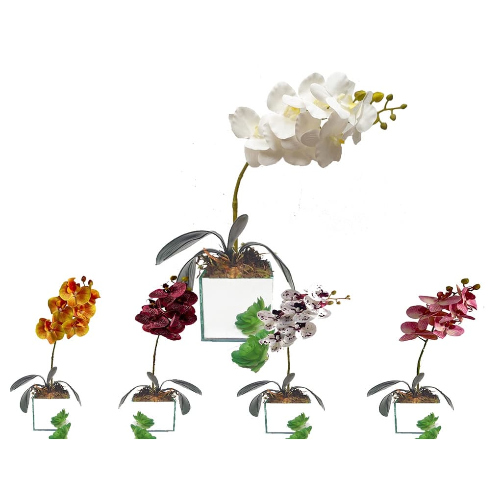 Orquídea Silicone 3d Artificial Em Vaso Espelhado Arranjo Decoração Sofisticada
