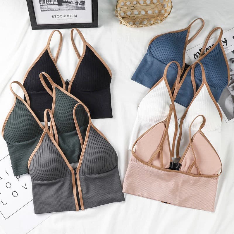 Sutiã  Top Feminino Zíper Frontal Feminino Verão Esportivo Bojo Removível