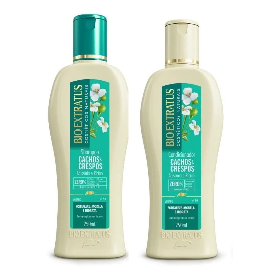 Shampoo e Condicionador 250ml Bio Extratus Cachos Crespos Óleo de Rícino e Abissínia