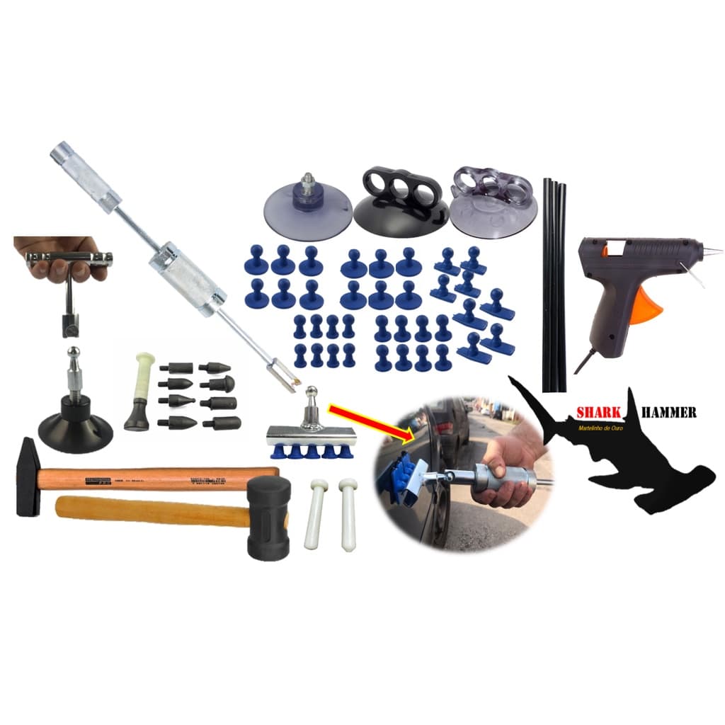 Kit Profissionais Martelinho de Ouro Repuxadeira + Ventosas + Pistola de Cola - Shark Hammer 60pçs