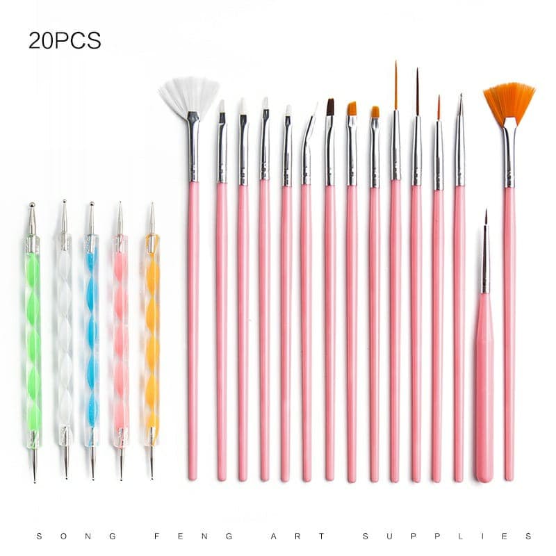 Kit 15 Pincel Gel Uv Acrigel Salão e 5 Pinceis Boleadores Ponta Dupla Decoração De Unha Manicure Pedicure Kit Nail