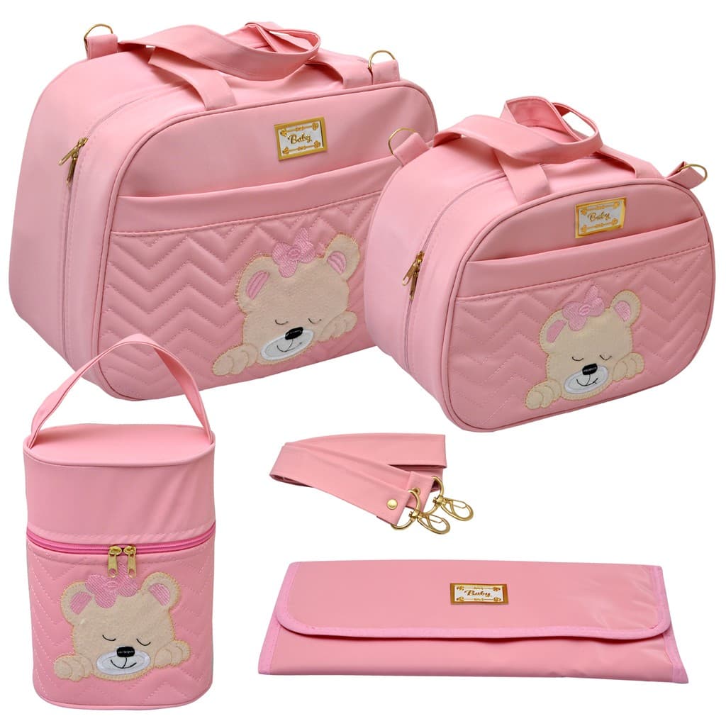 Kit Bolsa Mala De Bebe Maternidade Feminino Luxo 4 Peças