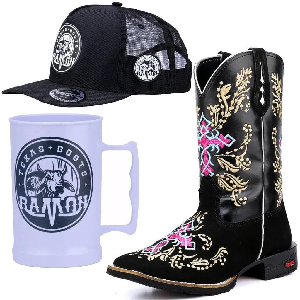 Bota Feminina Texana Em Couro Country Confortável Cano Longo Ramon Botas