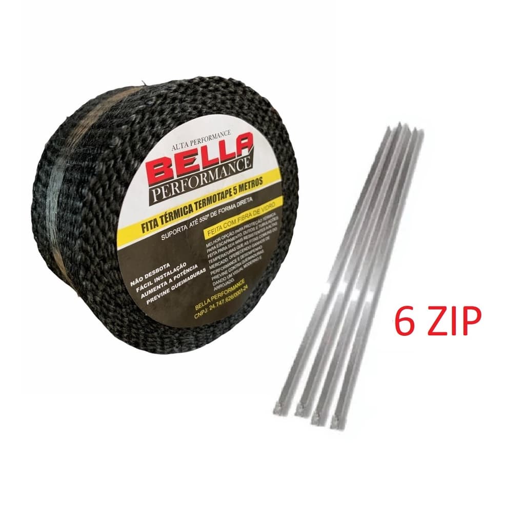 Fita Termica Termotape Preta 5 Metros + 6 Abraçadeiras Para Escapamento Carro e Moto