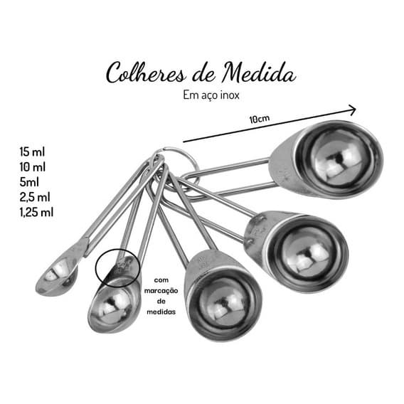 Conjunto De Medidores Colher Inox 5 Peças - receitas doces e salgadas