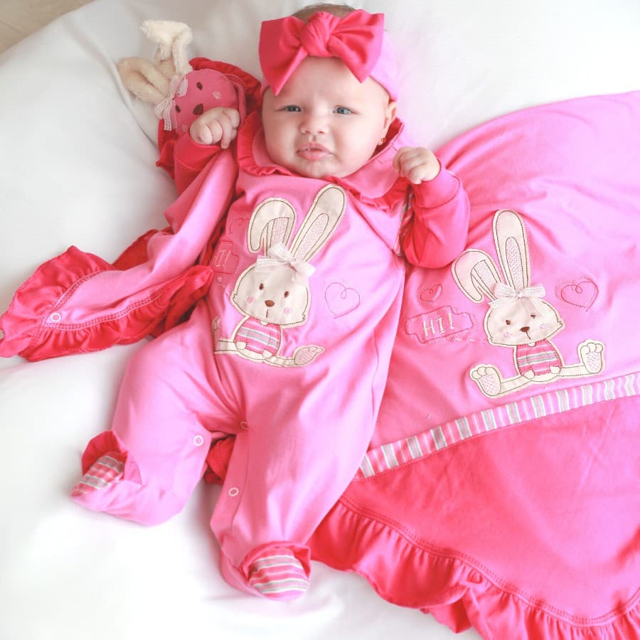Saída de Maternidade Menina Coelho Luxo Macacão Premium Rosa Pink