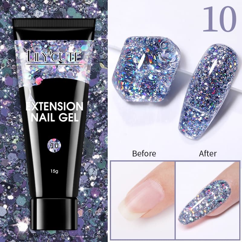 LILYCUTE 15ml Glitter Acrílico Gel Extensão Do Dedo Prata Rosa Prego Embeber Fora Verniz Da Arte Tudo Para Manicure
