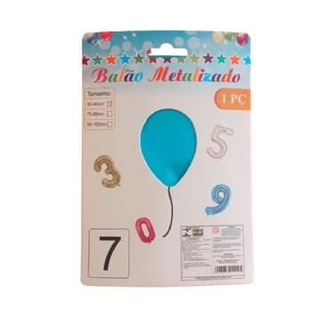 Balão Metalizado Número 7 Azul Bebê C/ Brilho 40cm