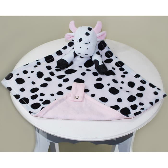 Naninha Para Bebê Com Porta Chupeta Vaquinha Rosa Malhada 28x28 cm 100% Algodão Promoção