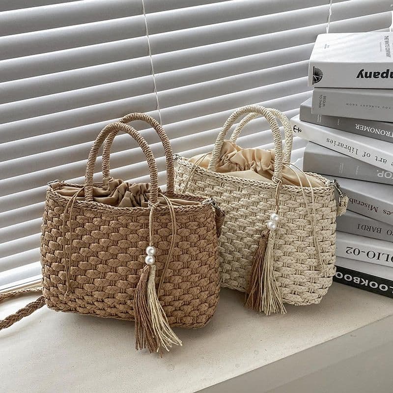 Bolsa feminina de palha praia com alça transversal modelo novo