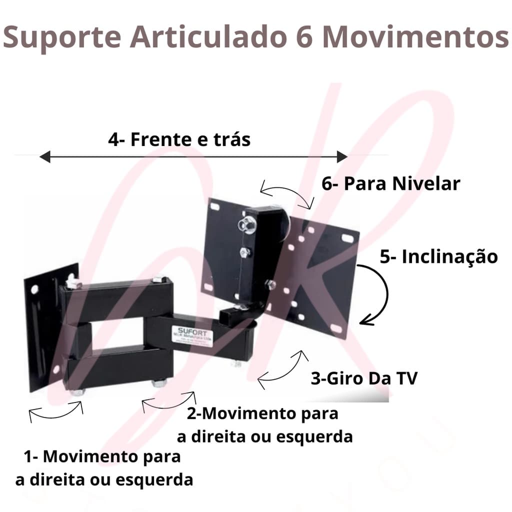 Suporte TV Articulado 3 articulações tvs 10" ate 50"