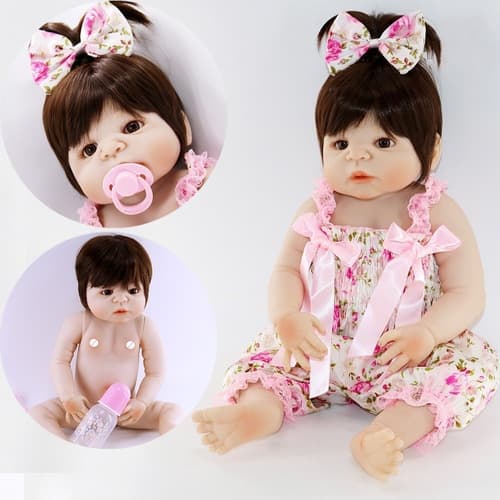 Boneca Bebê Reborn 100% Silicone Pode Dar Banho 55cm Barato