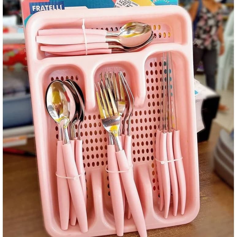 Faqueiro 25 Peças Inox Frateli Cor Rosa