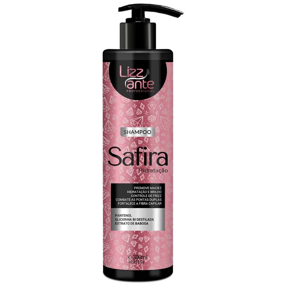 Shampoo Safira 300ml Lizz ante - Limpeza Profunda - Brilho - Combate Frizz e Pontas Duplas - Trata os Fios Ressecados