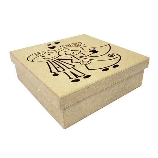 Caixa  Casamento com Noivinhos GRAVADOS madeira MDF 20x20x5 cm
