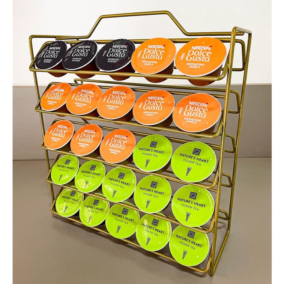 Porta Cápsulas de Café Dolce Gusto 50 unidades Suporte Reforçado Preto Dourado Organizador Suporte bancada