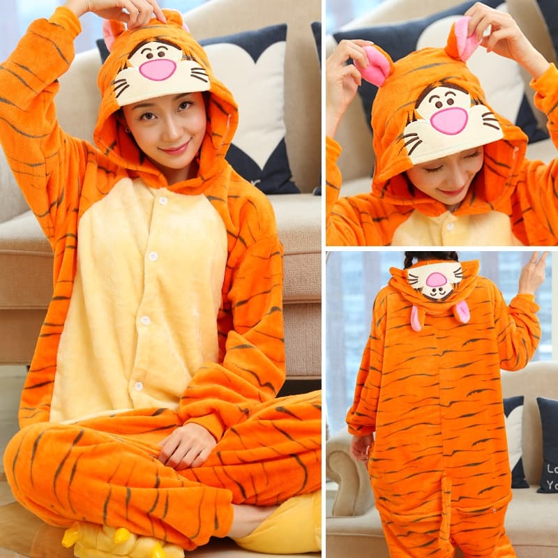 Macacão De Uma Peça Com Desenho De Tigre/Pikachu/Vaca/Bear/Girafa/Unicórnio/ Onesies Kigurumi Para Masculino Mulheres