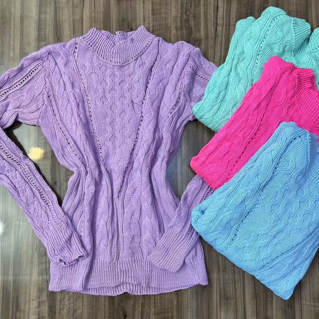 Blusa Suéter Tricô Com Bombom Manga Longa Feminina Inverno