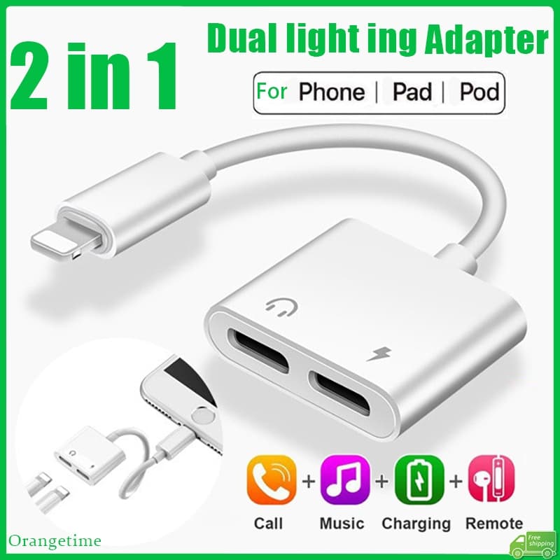 Adaptador De Iluminação Dupla 2 Em 1 Conversor Áudio OTG Divisor De Carga/Música/Chamada De Voz/Controle De Fio Compatív